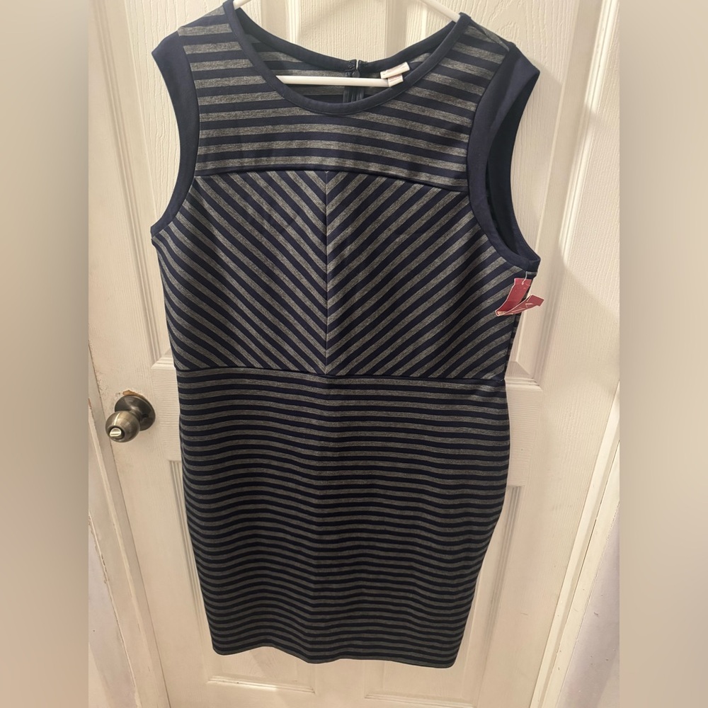 Merona Navy and Gray Striped Midi Dress